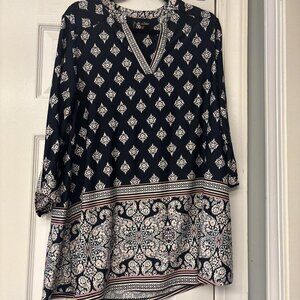 New Directions 1X Top Black Multicolor Geometric Business Casual Church Tunic